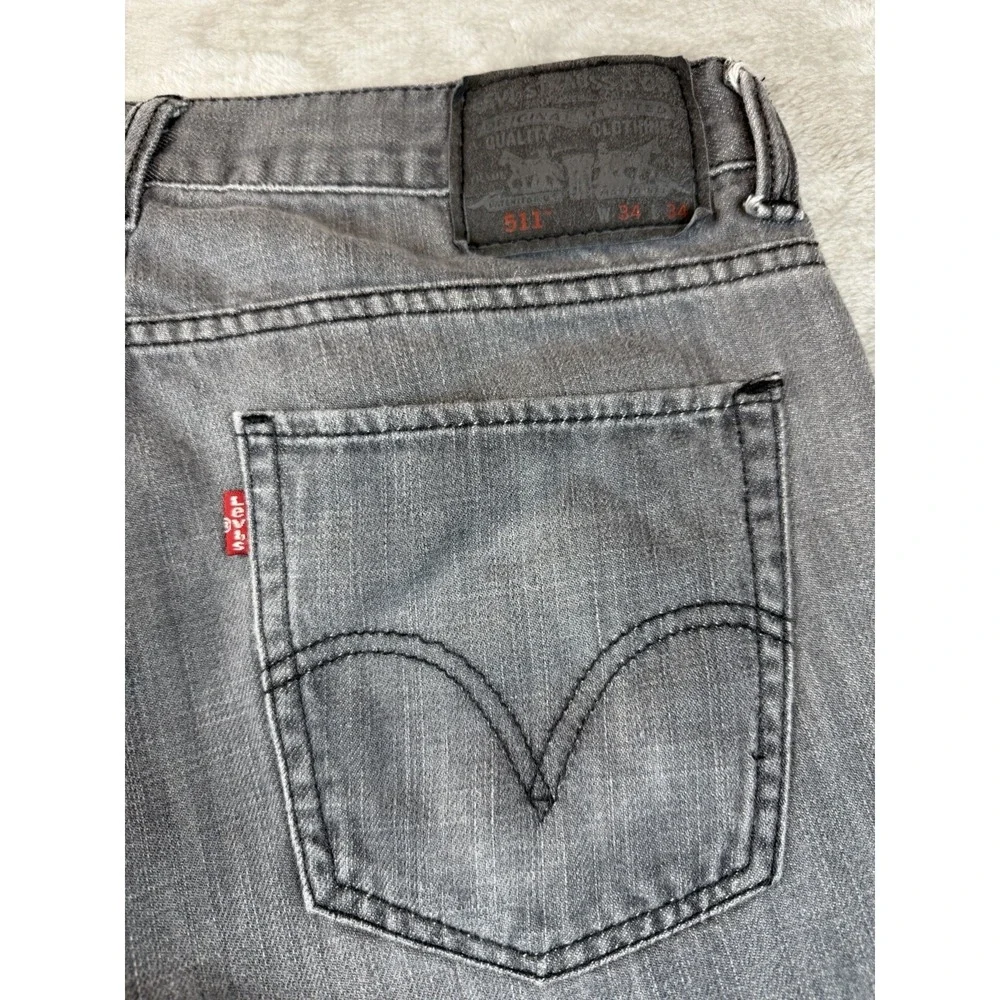 Levis 511 Jeans Mens 34x34 Gray Slim‎ Straight Med Wash (32x30 Altered/Hemmed)